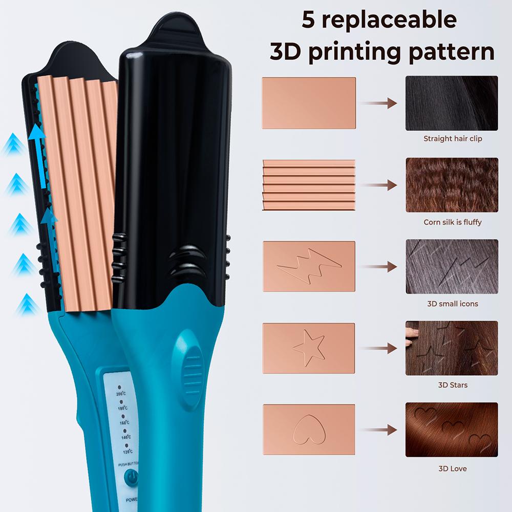 3D Hair Straightener & Crimper with Interchangeable Plates