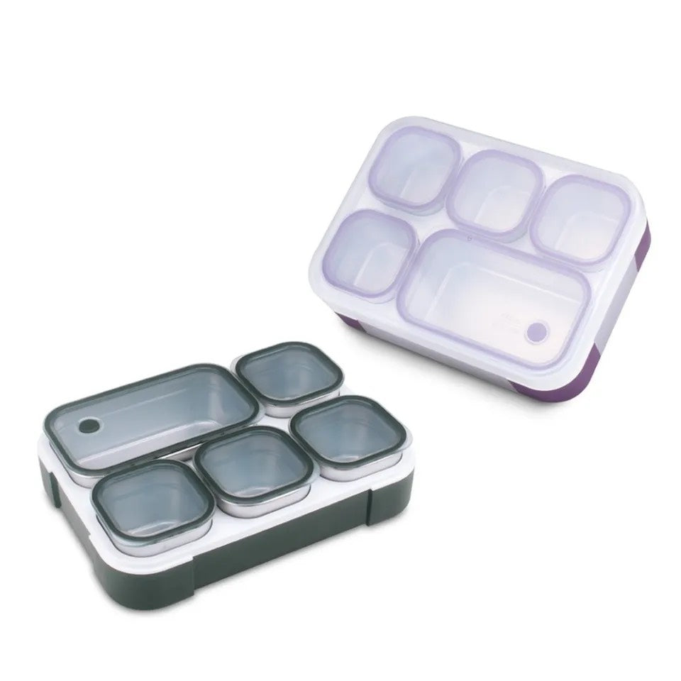 Stainless Steel 5-Compartment Lunch Box + Free Bag