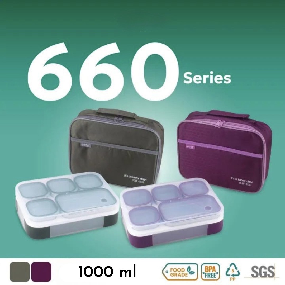 Stainless Steel 5-Compartment Lunch Box + Free Bag